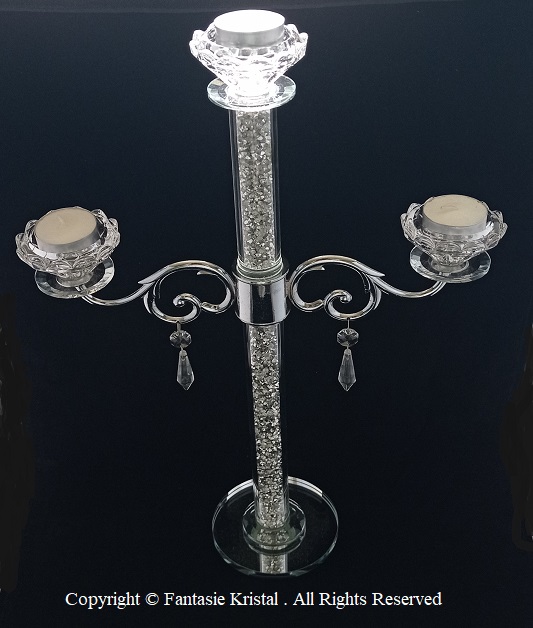 Kandelaar 3 arm met kristal steentjes